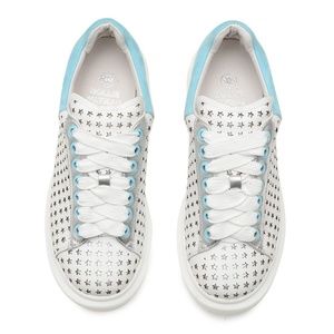 Star Gazing Sneakers by Hollie Watman White / Aqua